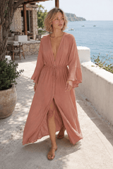 Bell Sleeve Sexy V Neck Belt Blouse