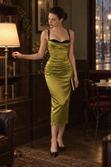 Satin Sleeveless Solid Contrast Trim Dress