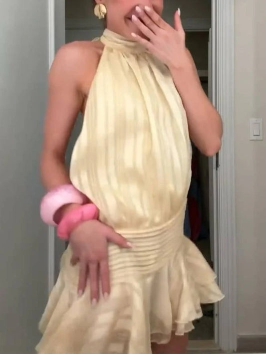 Halter Neck Ruffled Hem Mini Dress