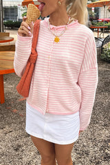 Stripe Roll Edge Button Casual Cardigan