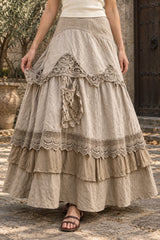Plus Size Women's Summer Vintage Ruffles Oversized Lace Maxi Skirts