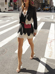 Striped Lace Trim Pleated Elegant Slip Mini Dress