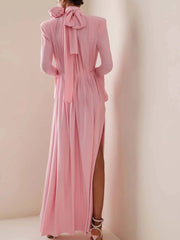 Hollow Deep V Halter Ruched Draped 3D Flower Maxi Dress