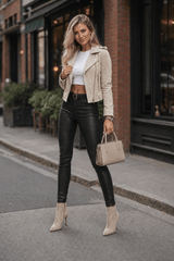 Short Suede Moto Zip Coat