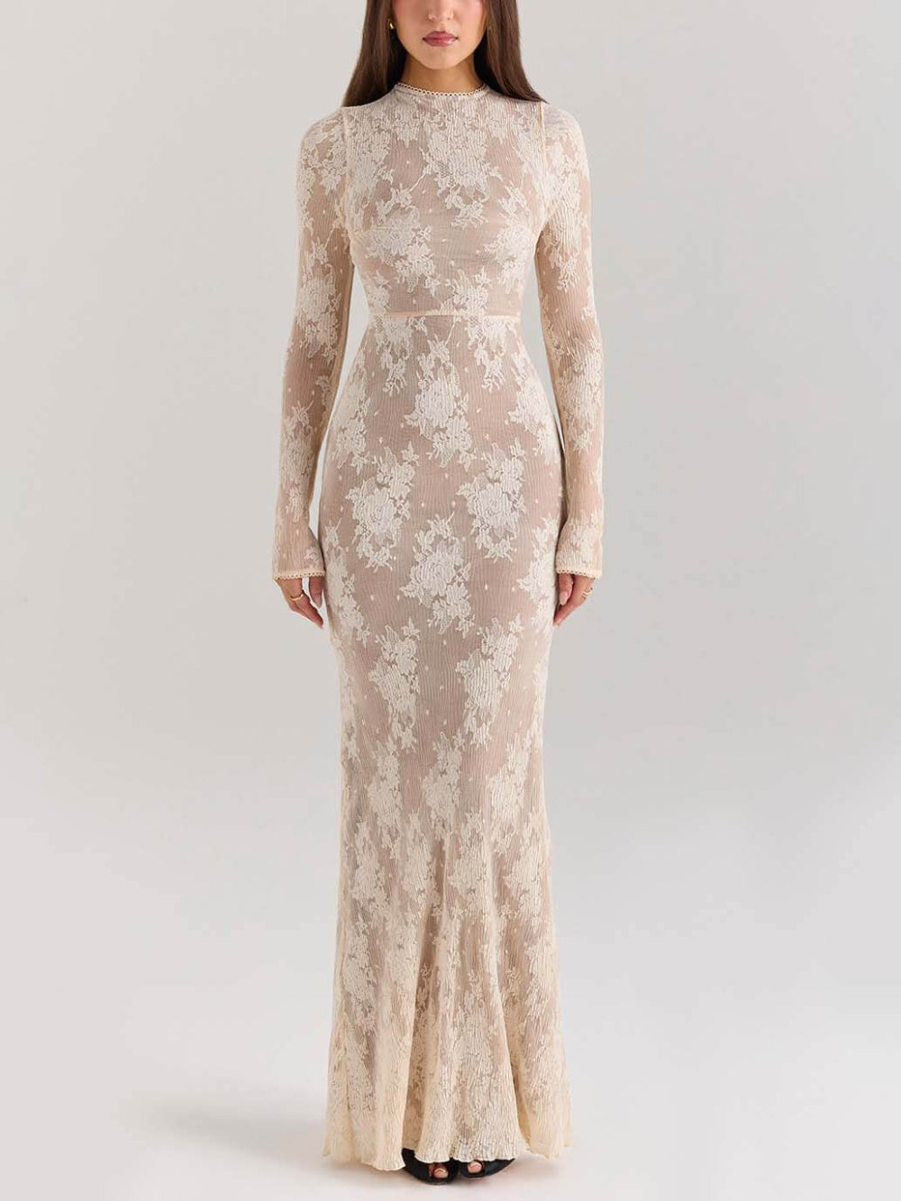 Round Neck Fitted Hollow Bodycon Maxi Dress