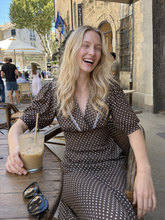 Polka Dot V-Neck Puff Sleeve Bodycon Maxi Dress