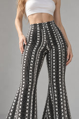 Striped Knit Elastic Flare Pants