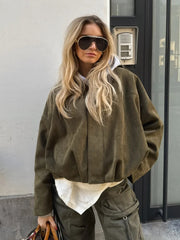 Green Suede Bomber Jacket