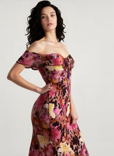 Tie Strapless Ruffled Print Sexy Bodycon Maxi Dress