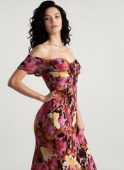 Tie Strapless Ruffled Print Sexy Bodycon Maxi Dress