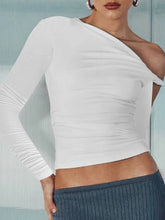 One-Shoulder Pleated Long Sleeve Top