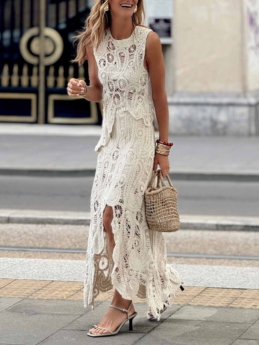 Asymmetrical Lace Cutout Tank