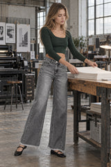 Solid Minimalist Washed Wide Leg Jeans