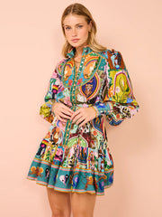 Casual Graffiti Evergreen Print Mini Dress
