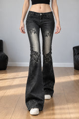 Vintage Plant Print Flared Jeans
