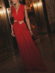 V-Neck Slit Ruched Asymmetric Dress