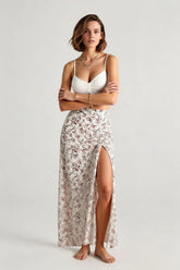 Digital Floral Print Tight High Slit Maxi Skirt