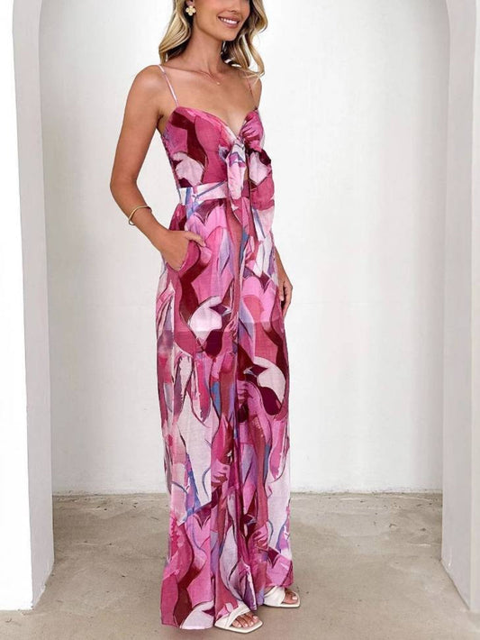 Floral Bow Strap Casual Jumpsuit