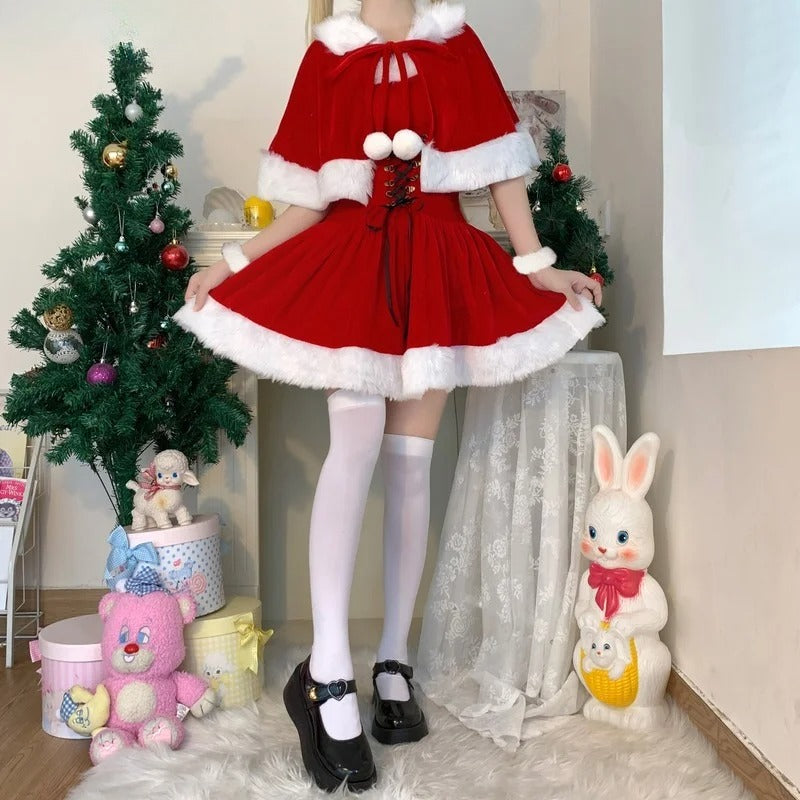 Plush Patchwork Mini Dress with Shawl