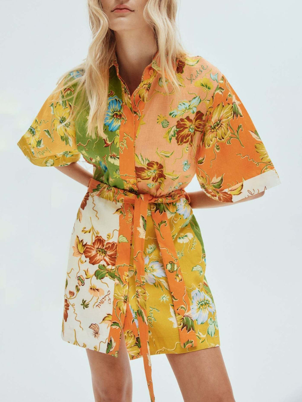 Contrasting Floral Print Unique Mini Dress