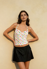 Colorful Polka Dot Halter Slim Fit Crop Top