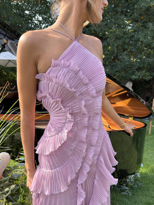 Ruffled Ruched Slimming Midi Dress