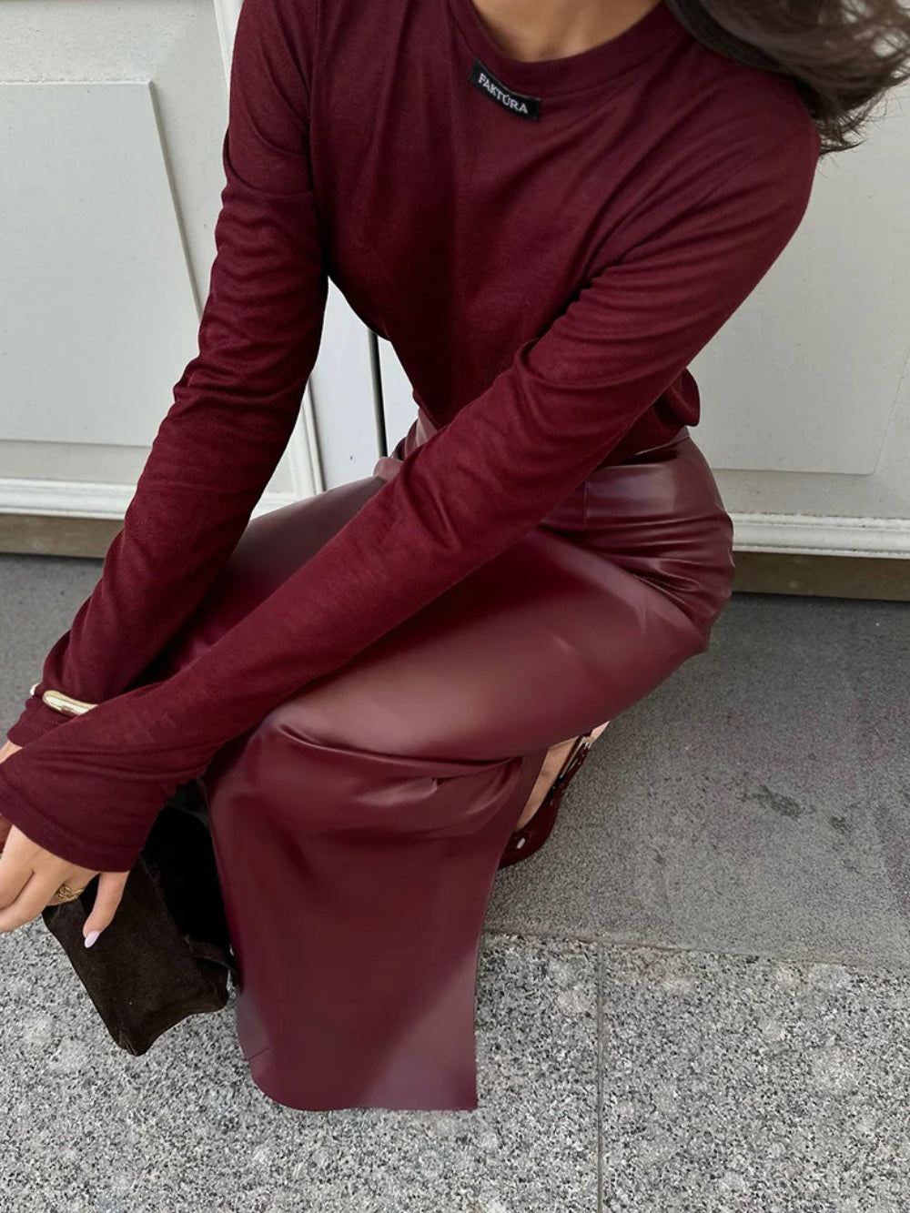 Slit PU Leather Pencil Skirt