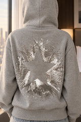 Sequin Star Cropped Pullover Hoodie