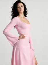 Elegant Fitted Long Sleeve Square Neck A-Line Party Dress