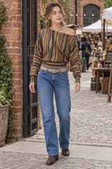 Multicolor Asymmetric Stripe Knit Top