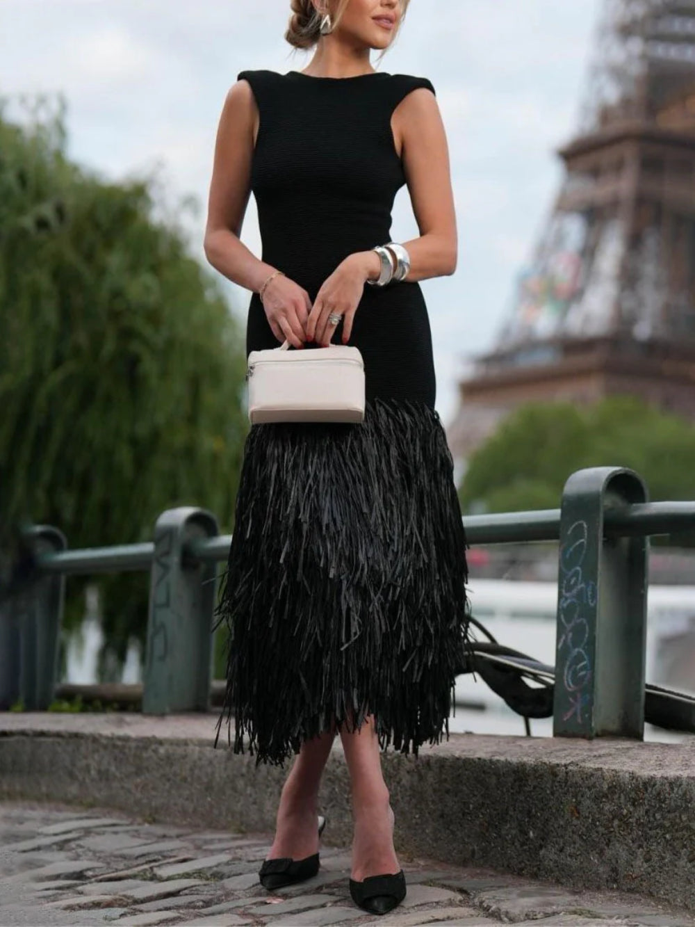 Raffia Fringed Elegant Midi Dress