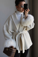 Fur Cuff Belted Wrap Coat