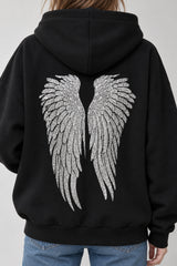 Solid Sequin Wing Graphic Relaxed Hoodie