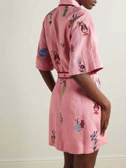 Printed Shirt Collar Single-breasted Mini Dress