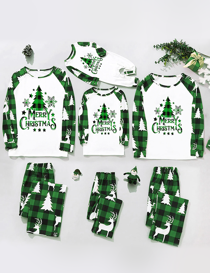 Green Plaid Christmas Family Pajamas (with Pet's dog clothes)
