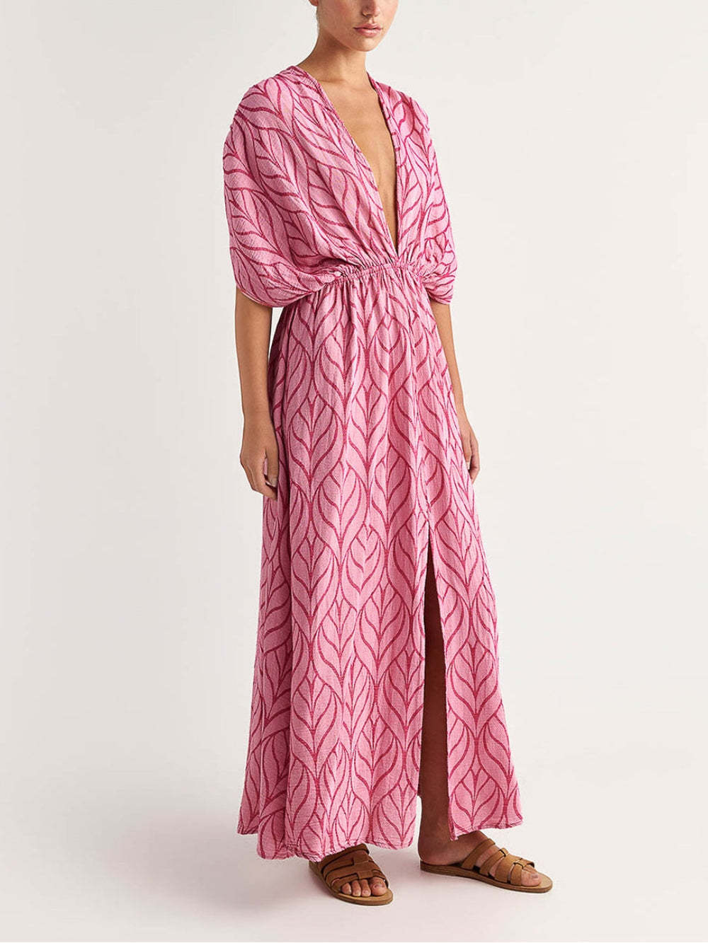 Deep V Neck Sleeveless Slit Dress
