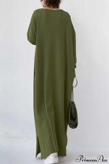 Slit Hem V Neck Sweatshirt Dress