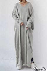 Slit Hem V Neck Sweatshirt Dress