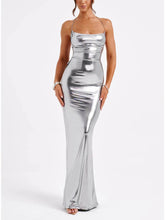 Elegant Halter Cami Deep V Backless Metallic Dress