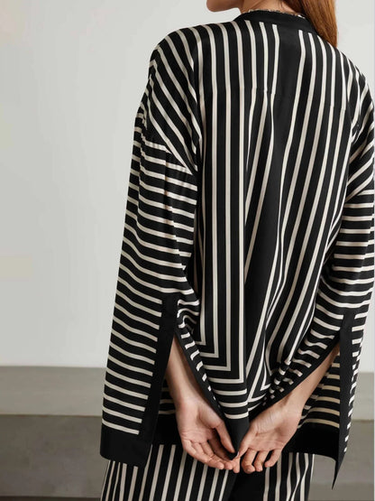 Satin Vintage Striped Loose Shirt Set