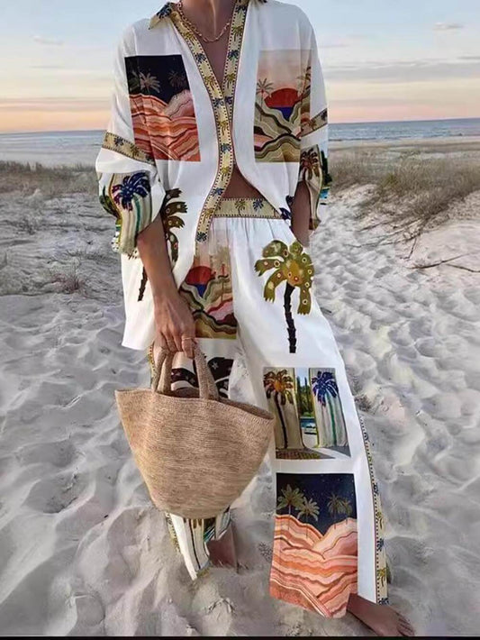 Slouchy Palm Print Shorts Set