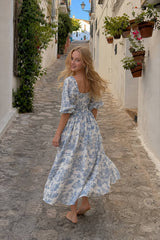 Bow-Front Smocked Midi Dress