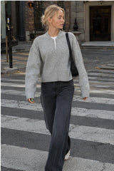 Casual Solid Color Zip-Up Loose Fit Knit Sweater