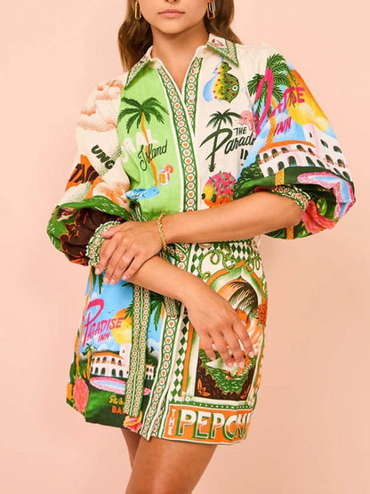Casual Unique Printed Shirt Dress