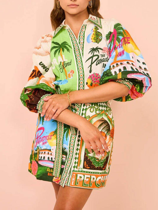 Casual Unique Printed Shirt Dress