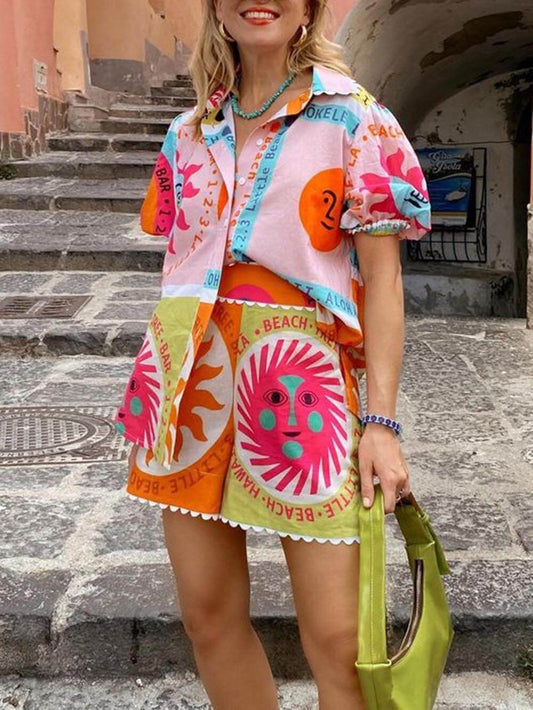 Casual Ethnic Print Two Piece Outfit