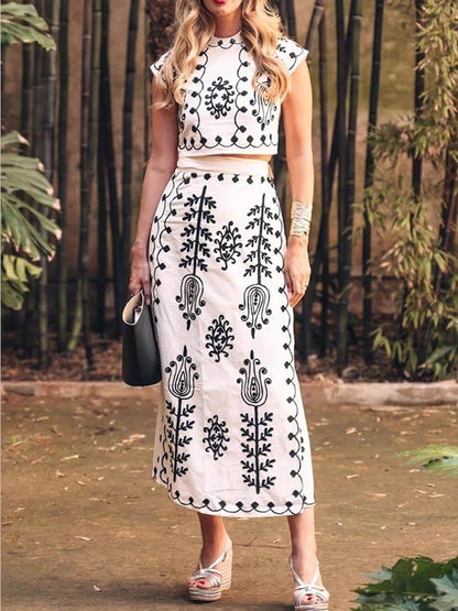 Tie Up Ethnic Crop Top with Midi Skirt
