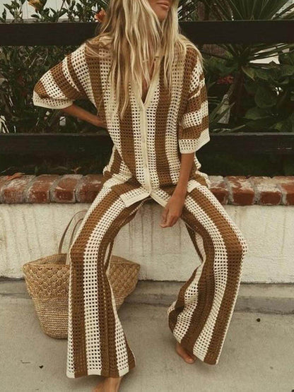 Loose Fit Striped Shirt Pants Set