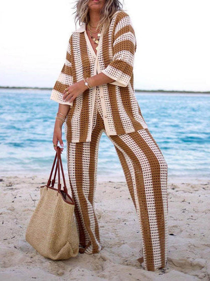 Loose Fit Striped Shirt Pants Set