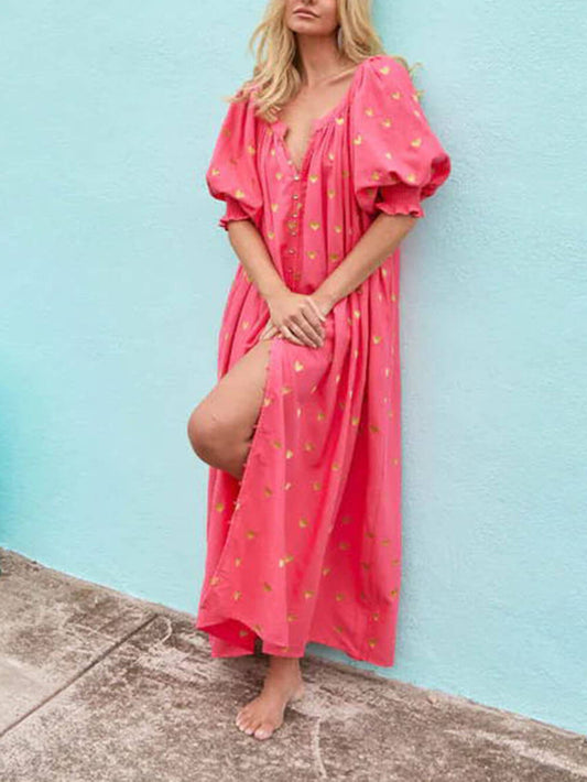 Printed Cardigan Short Sleeve Oversized Dress